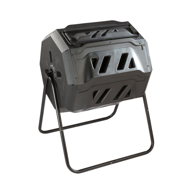 useful. Twin Chamber Rotating Compost Bin - Dual Chamber Rolling Compost Tumbler with Sliding Door and Solid Steel Frame