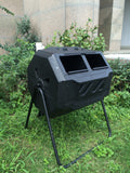 useful. Twin Chamber Rotating Compost Bin - Dual Chamber Rolling Compost Tumbler with Sliding Door and Solid Steel Frame
