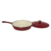 Useful UH-CI215 12 Inch Cast Iron Enamel Covered Skillet With Lid and Spout