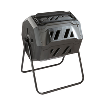 useful. Twin Chamber Rotating Compost Bin - Dual Chamber Rolling Compost Tumbler with Sliding Door and Solid Steel Frame